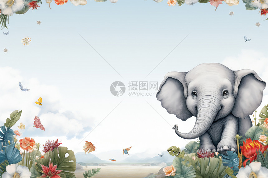 创意卡通大象相框背景图片