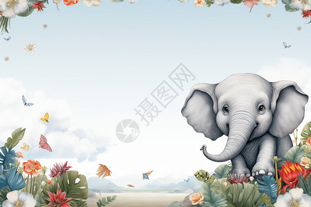 创意大象创意卡通大象相框背景插画