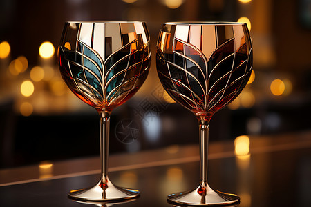 复古艺术装饰的红酒杯背景图片
