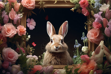 梦幻兔子兔子与花朵的奇幻邂逅设计图片