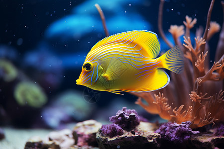 黄色小鱼游泳圈水族馆中的黄色小鱼和群背景