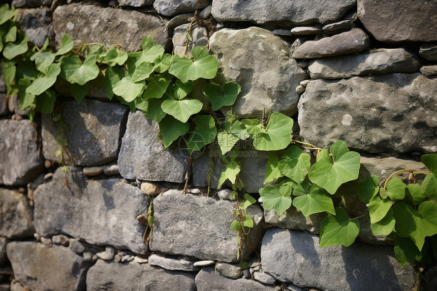 乡村建筑墙壁上的植物图片