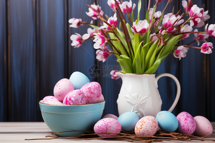 复活节彩蛋的精美花束图片