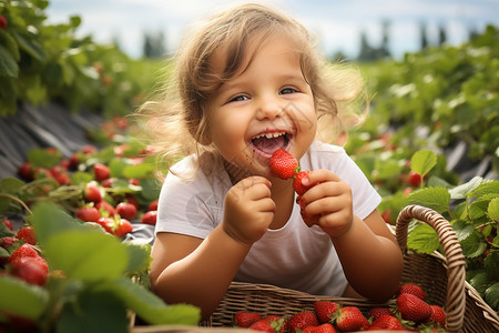 小女孩吃草莓采摘草莓的小女孩背景