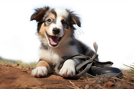 开心的狗狗动物拖鞋高清图片
