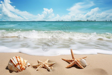 沙滩上洁白的浪花背景图片