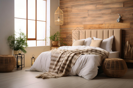 钢木格子北欧简约卧室装潢设计图片