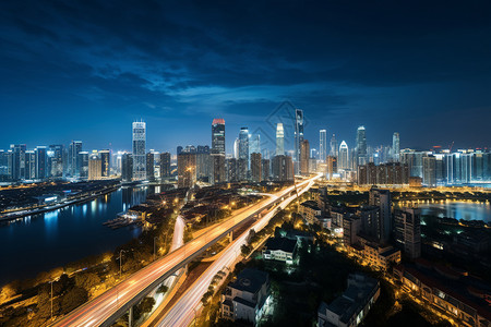 现代美丽的商业城市夜景背景图片