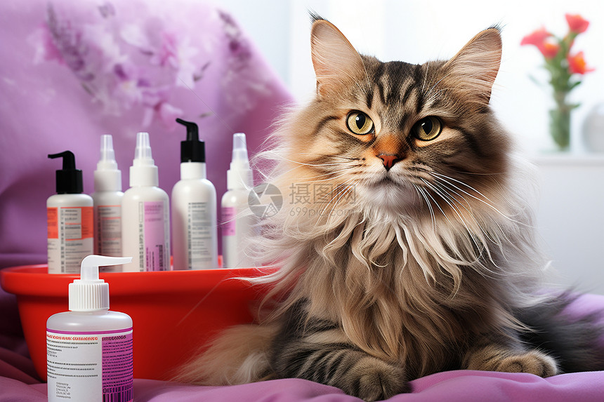 专业的猫咪洗护用品图片