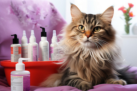 专业的猫咪洗护用品背景图片