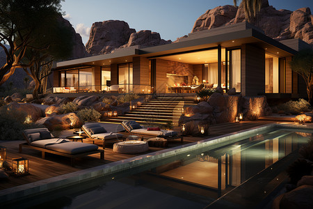 大秃山顶沙漠中的豪华别墅建筑设计图片