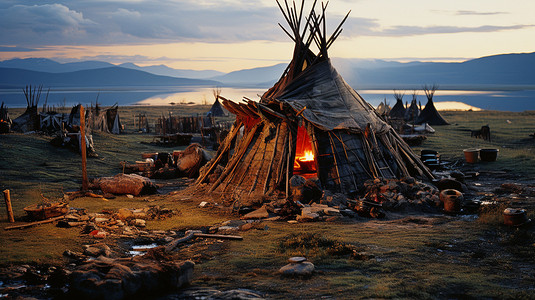 傍晚的蒙古包高清图片