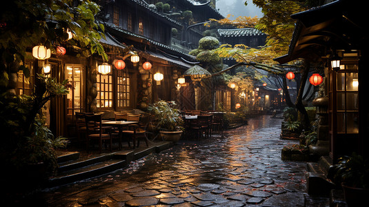 中国传统建筑餐厅背景图片