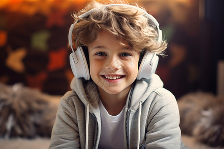 开心听音乐的小男孩图片