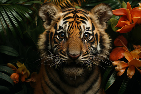 一只小老虎丛林中可爱的小老虎背景