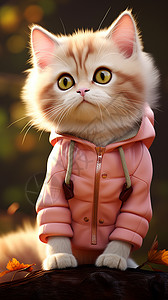 猫咪童话插画穿外套的乖巧小猫背景