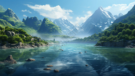雪山脚下的湖泊景观自然高清图片素材