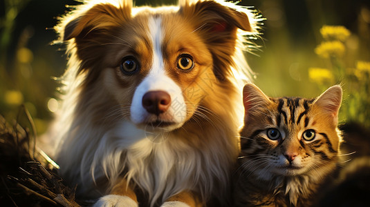 可爱的猫咪和狗狗背景图片