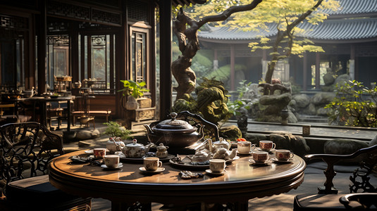 中式古风的茶馆背景图片