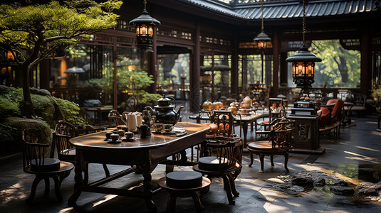 古香古色的中式茶馆图片