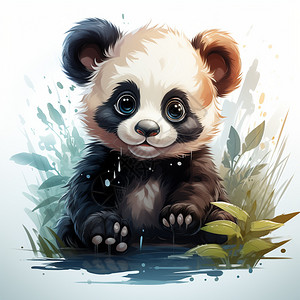 手绘熊猫宝宝卡通插图图片