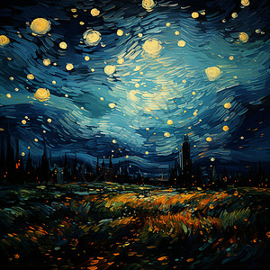 创意艺术夜晚天空油画插图图片