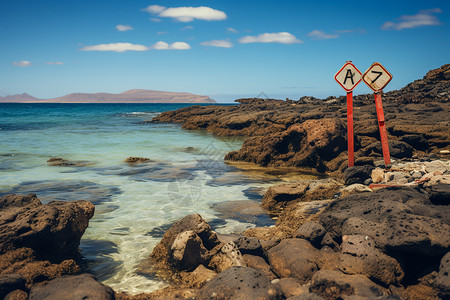 禁止提示牌游玩海滩上的危险提示牌背景