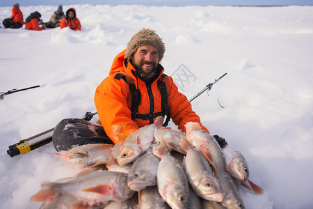 冬天捕鱼的人民背景