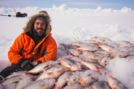 冬天捕鱼寒冷地区冬季捕鱼的人民背景