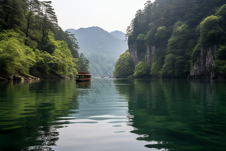 夏季宝峰湖中的游船景观高清图片