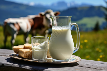 奶牛养殖场的新鲜乳制品背景