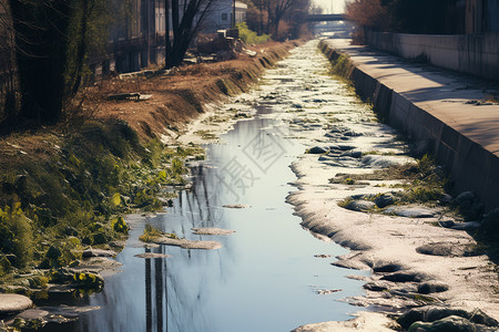 河道污水河道中不卫生的污水背景