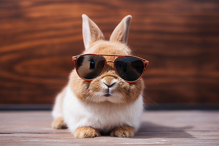 叼着花枝的兔子戴着墨镜的宠物兔子背景