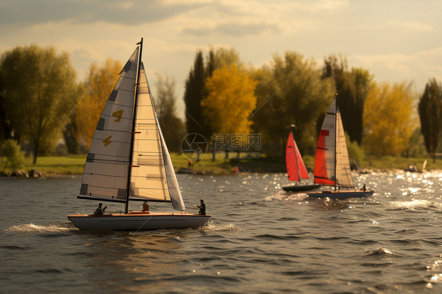 夏季公园中娱乐的帆船图片