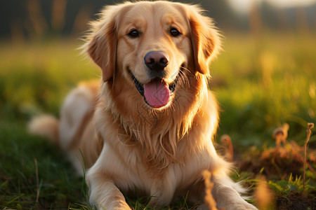 草地上可爱玩耍的金毛犬图片