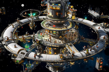 未来派星际空间站概念图背景图片