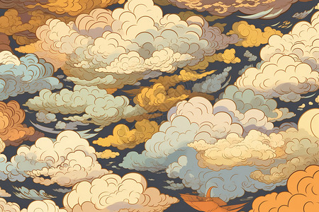 神奇梦幻的无缝云插图背景图片