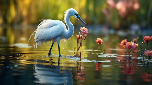 湖面上美丽的白鹤图片