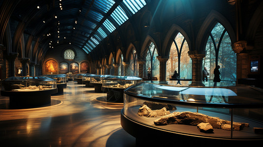 大型展厅古典装潢的化石展厅背景