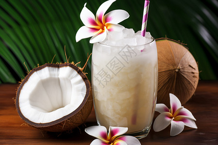 新鲜的椰子和饮品背景图片
