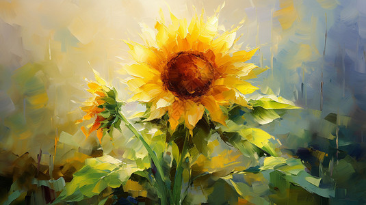 盛开的向日葵油画插图图片