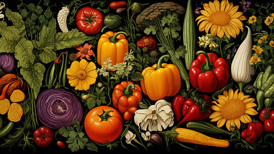 营养搭配的有机蔬菜背景图片