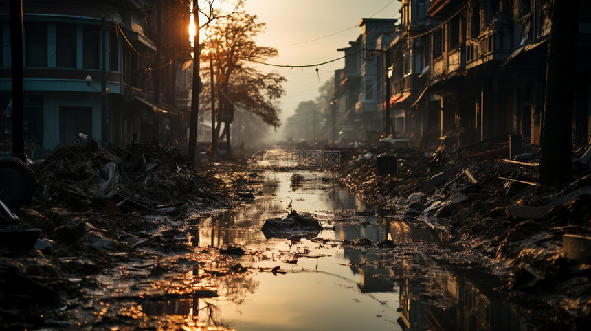 自然灾害洪水后的城市景观图片