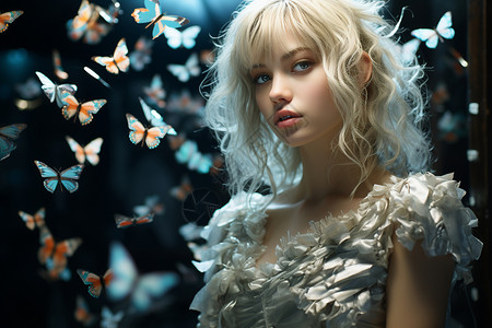 模特与蝴蝶背景图片