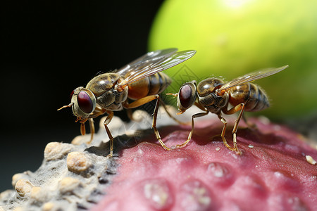 吃害虫两只果蝇在觅食背景