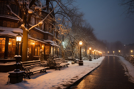 下完雪的街道背景图片