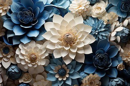 蓝白立体花瓣背景图片