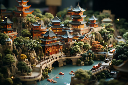 中国建筑精美精美的陶艺建筑模型背景