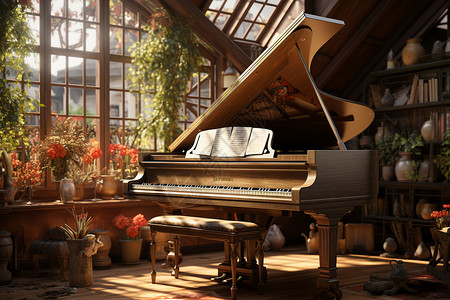 阳光下的古典钢琴图片
