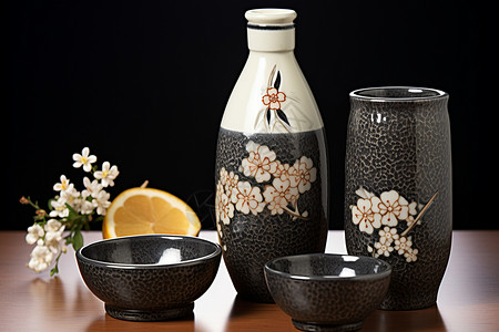 日式陶瓷酒具背景图片